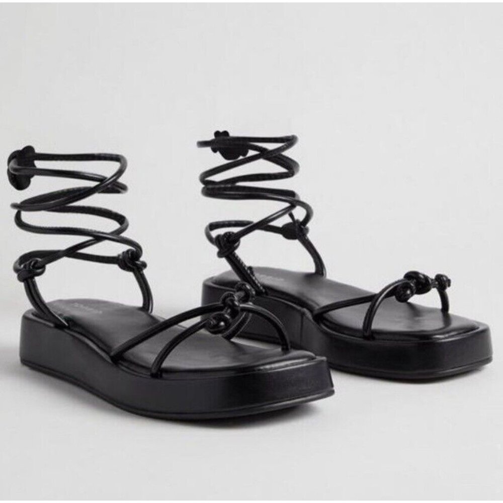 NWT Torrid Tie Ankle Strappy Flatform Sandals Black Size 8.5 Extra Wide Width